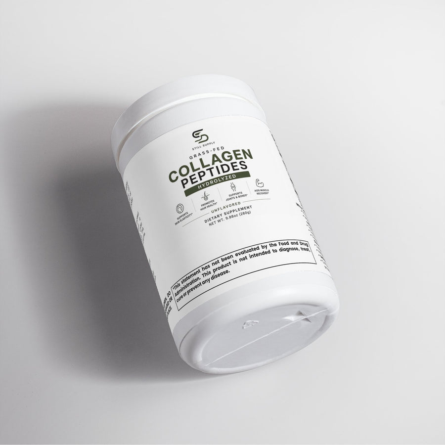 Still Supply Grass-Fed Collagen Peptides tub tilted on its side